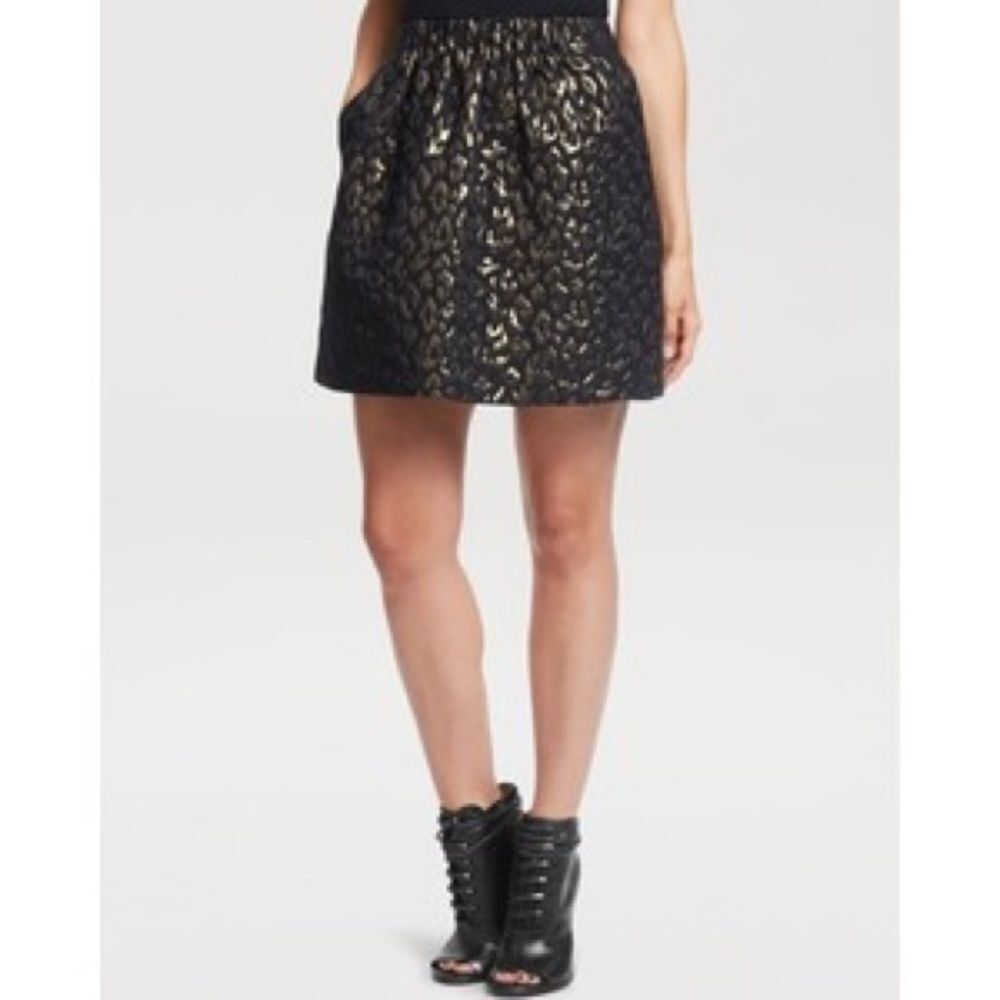 Kenneth Cole Black/Gold Cheetah Mini Skirt Sz 4P